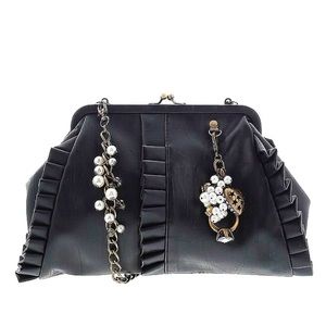 Liz Soto black leather kiss lock framed crossbody